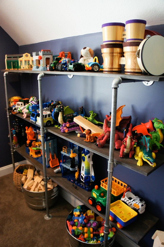 Galvanized Pipe Toy Shelving Unit (via pinterest )