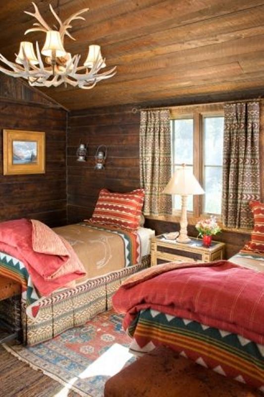 rustic cabin cozy bedroom bedrooms log wood decor interior cute chalet mountain guest paneling boys lodge should textiles vibrant pop