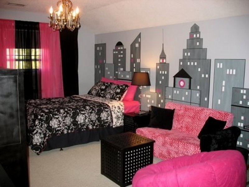 Girls Room Pink Black Bedroom