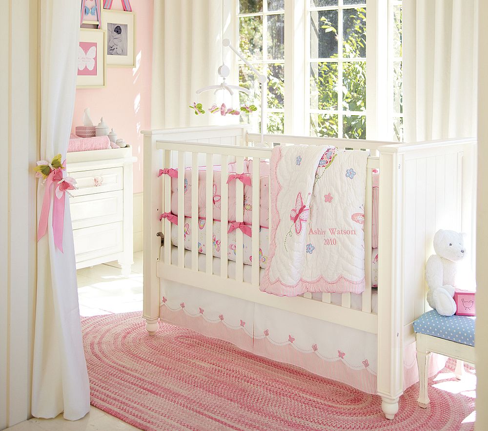 Nice Pink Bedding for Pretty Baby Girl Nursery from Prottery Barn