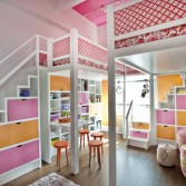 Amazing Pink And Orange Loft Bedroom For Two Girls