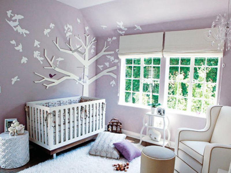 purple and grey baby room